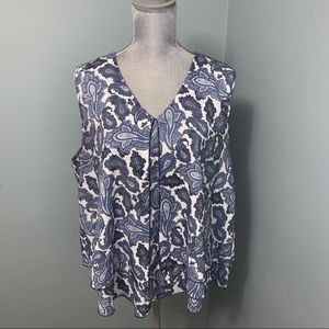 ALFRED SUNG Paisley print sleeveless layered blouse v-neck size XXL